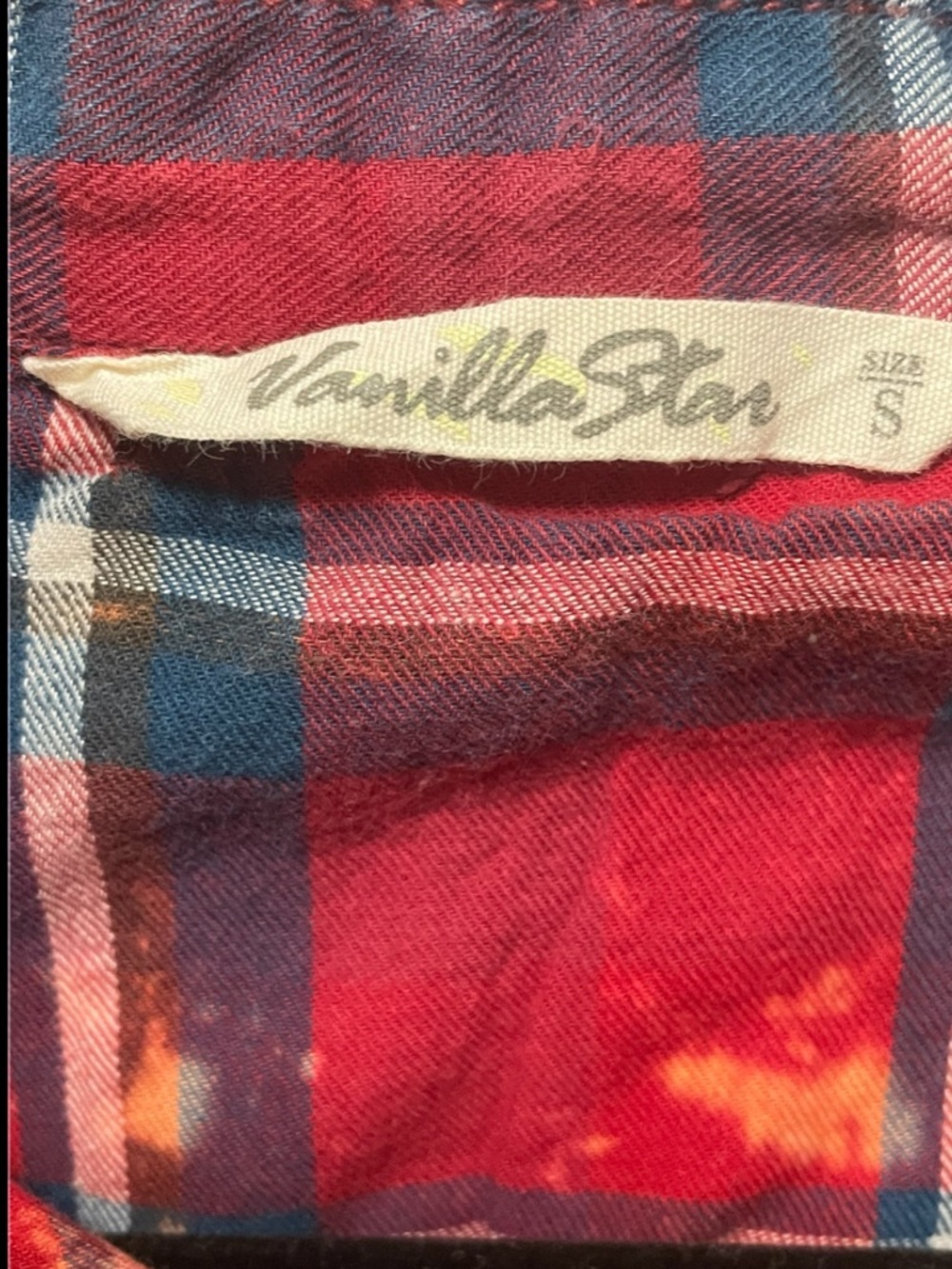 Vanilla Star Red and Navy Plaid Button-Up with Bleach Accent - Picture 3 of 10